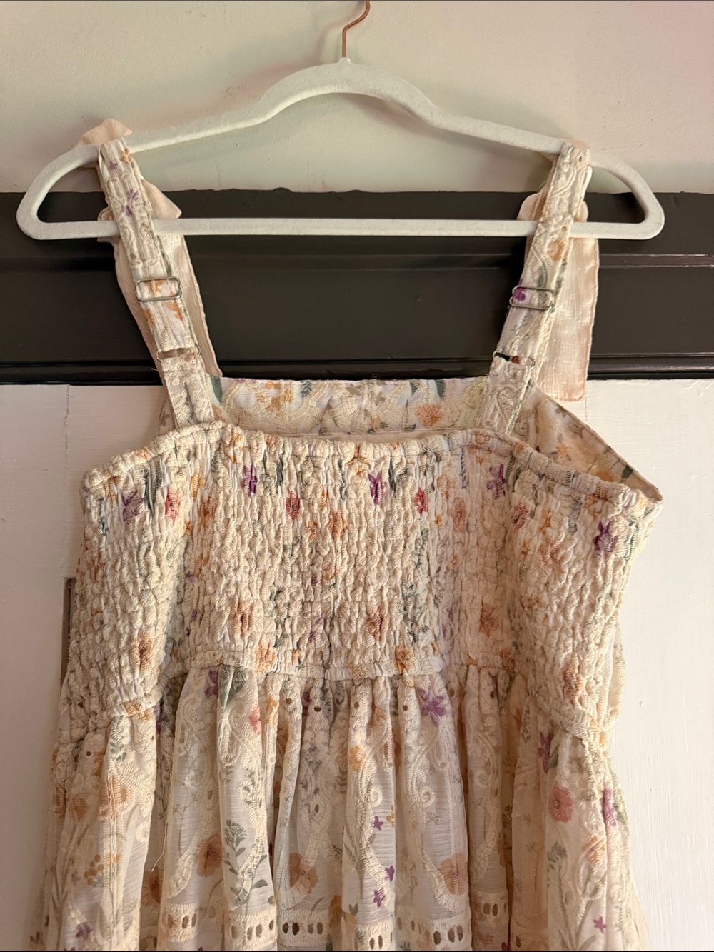 Umgee Cream Floral Tiered Maxi Dress with Tie Straps - Picture 4 of 4